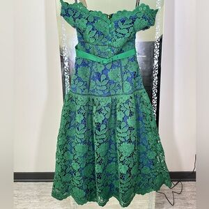 Self Portrait Green Flower Lace Off Shoulder Dress